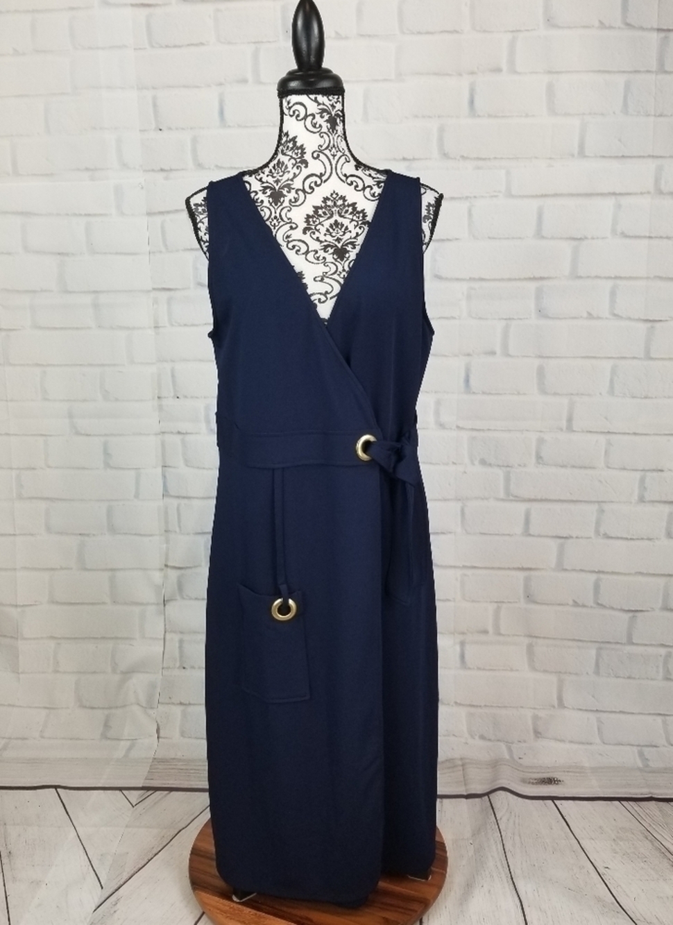 Kensie women's sleeveless size large stretch dress pocket faux wrap b15a
